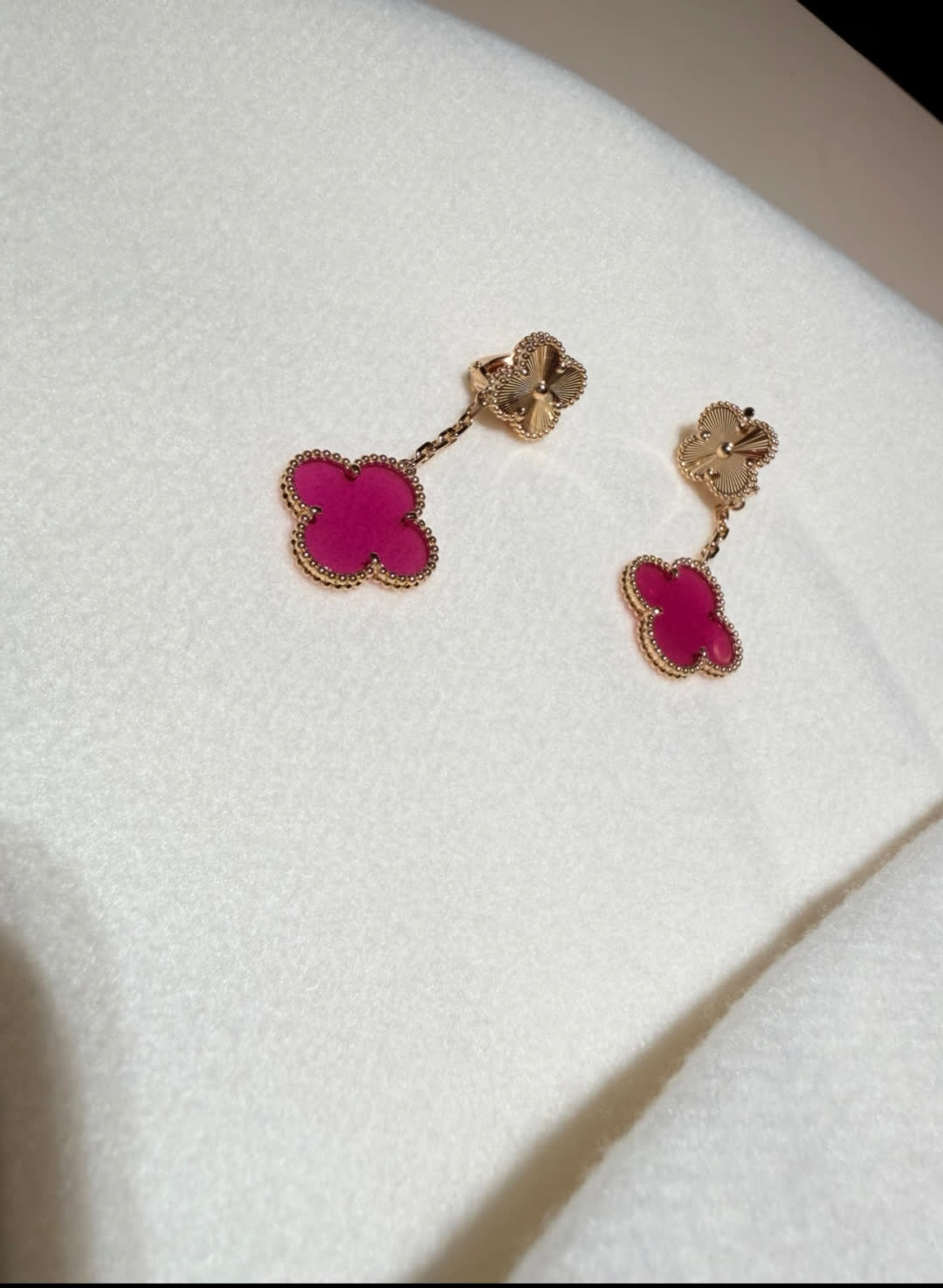 Van Cleef & Arpels Alhambra Pink Enamel Necklace and Earrings Set